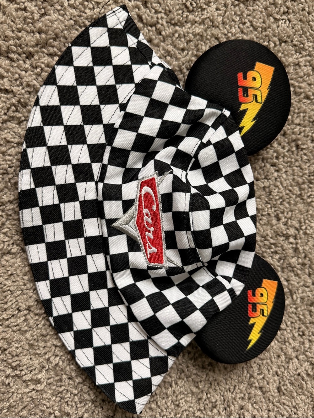 LAST CHANCE* Disney Cars Black & White Checkered Bucket Hat Ears Kid